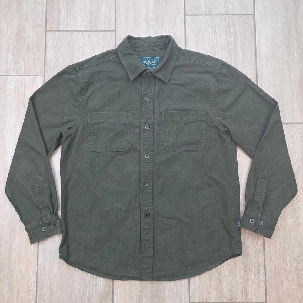 Woolrich Chamois Shirt Mens M Olive Green Heavyweight Cotton Flannel Outdoor